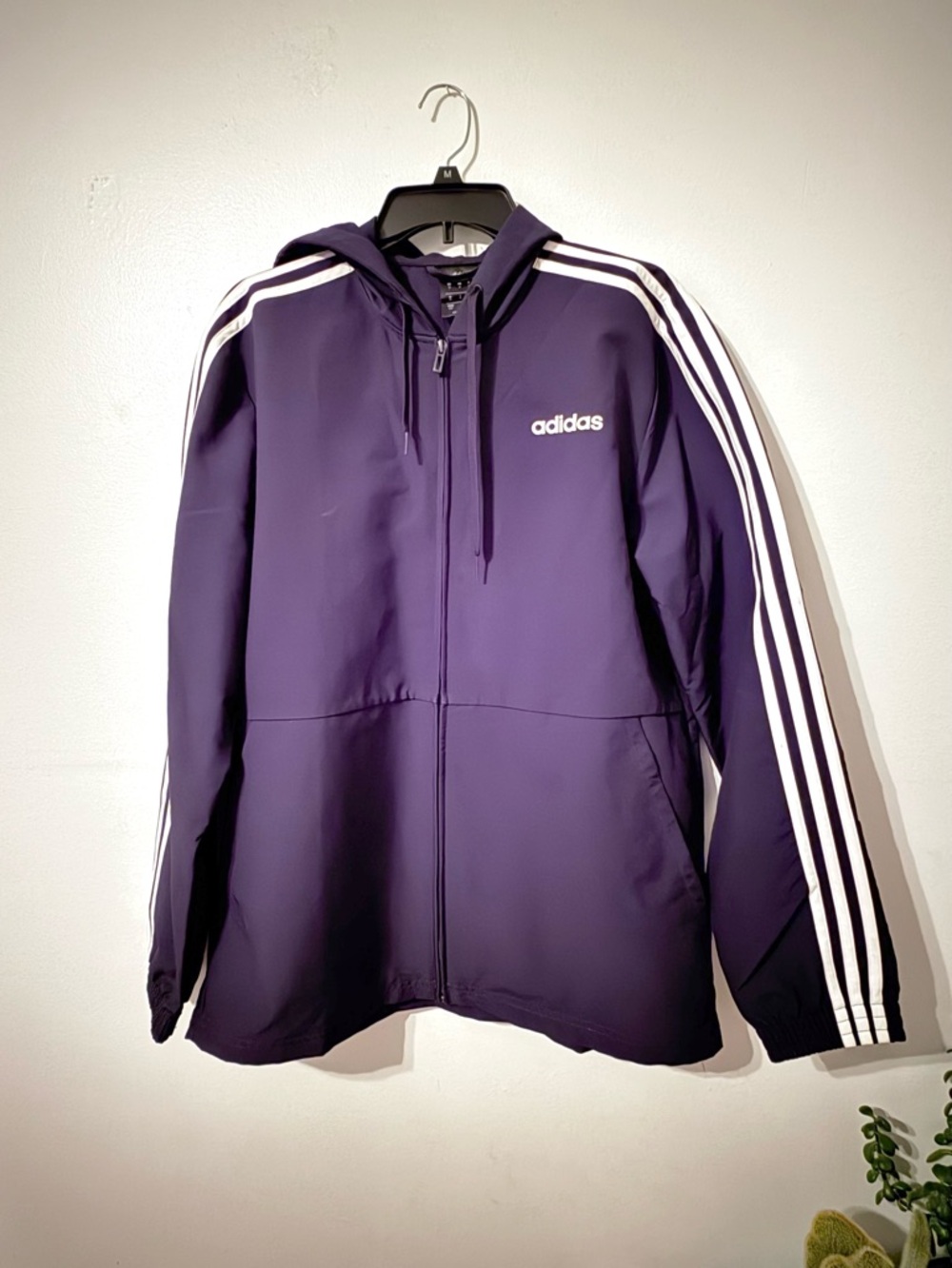 adidas Purple Hooded Bomber Jacket with White Stripes